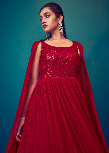 Red Embroidered Anarkali Gown