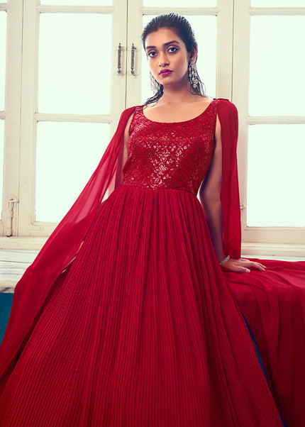 Red Embroidered Anarkali Gown