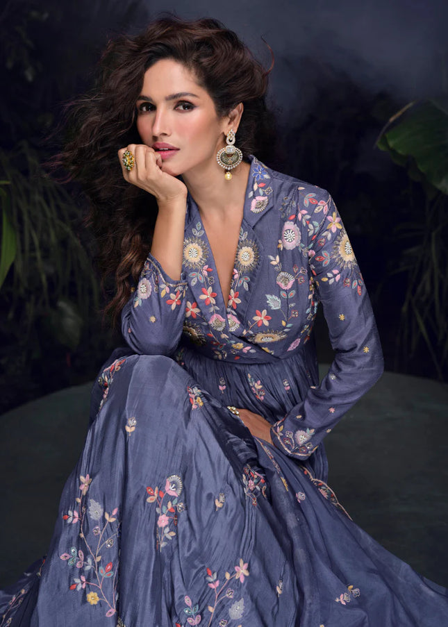 Purple Embroidered Anarkali Gown