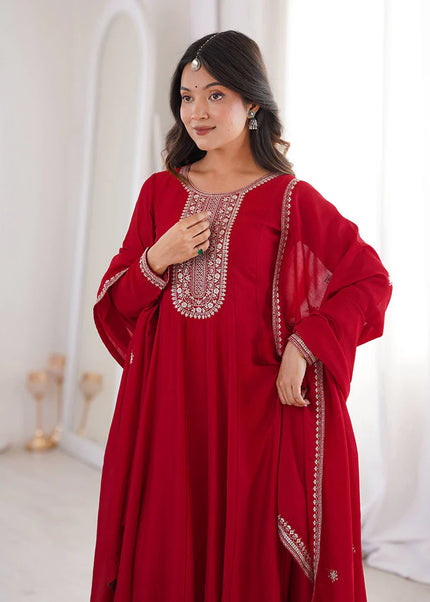 Dark Red Embroidered Anarkali Gown