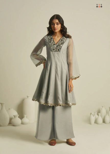 Sea Green Embroidered Palazzo Suit