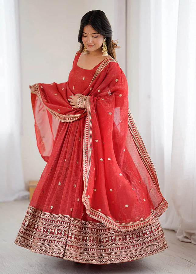 Rust Embroidered Anarkali Gown