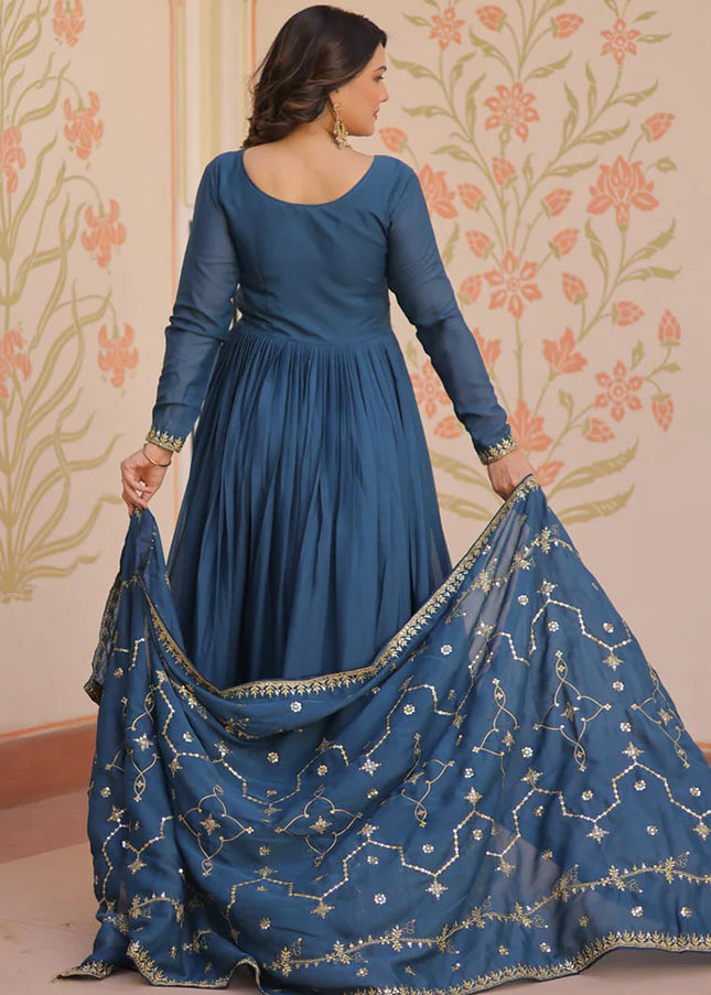 Teal Embroidered Anarkali Gown