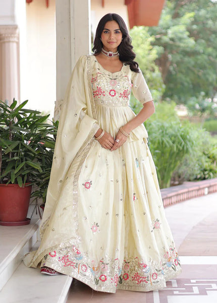 Offwhite Embroidered Lehenga Suit
