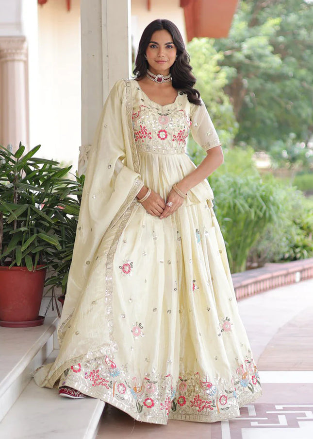 Offwhite Embroidered Lehenga Suit