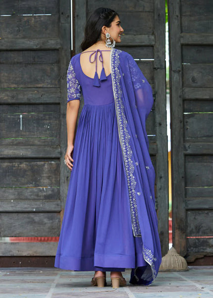 Purple Embroidered Anarkali Gown