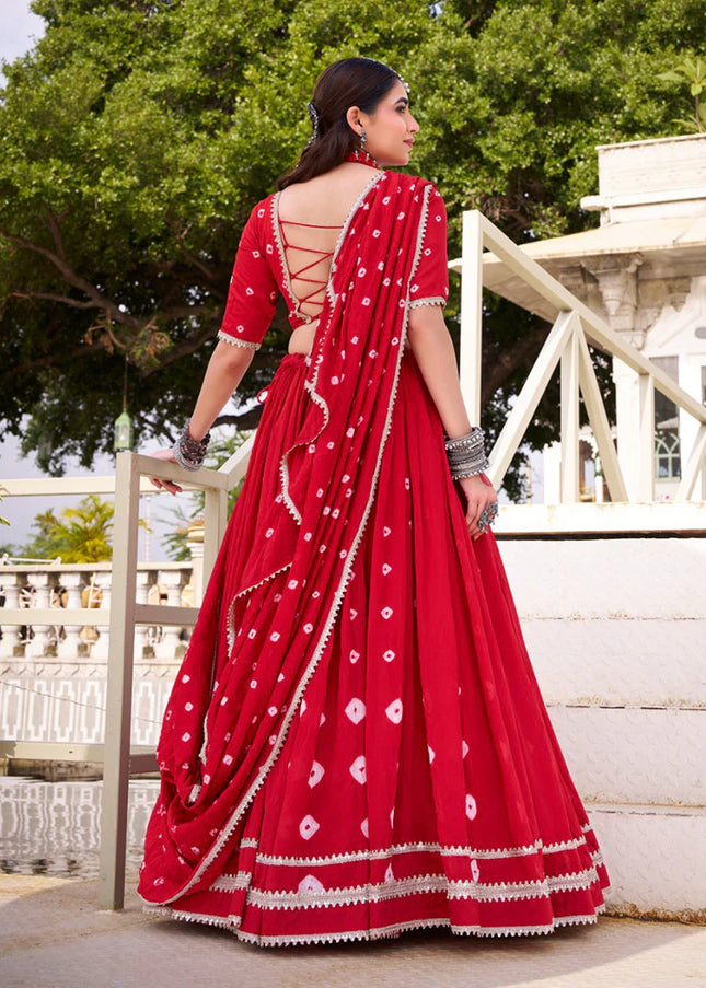 Red Printed and Embroidered Lehenga Choli