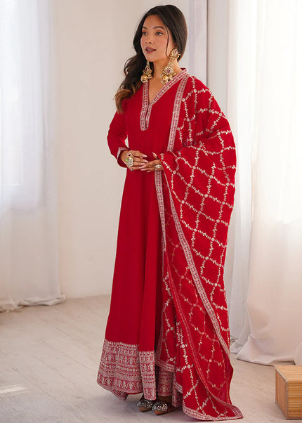 Red Embroidered Anarkali Gown