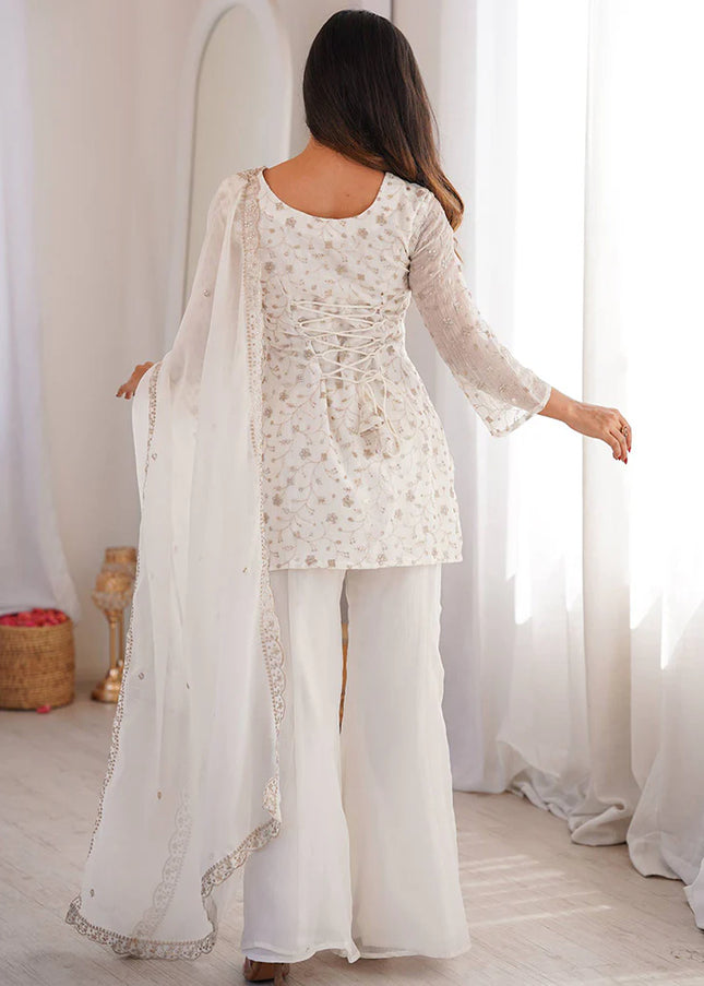Offwhite Embroidered Palazzo Suit