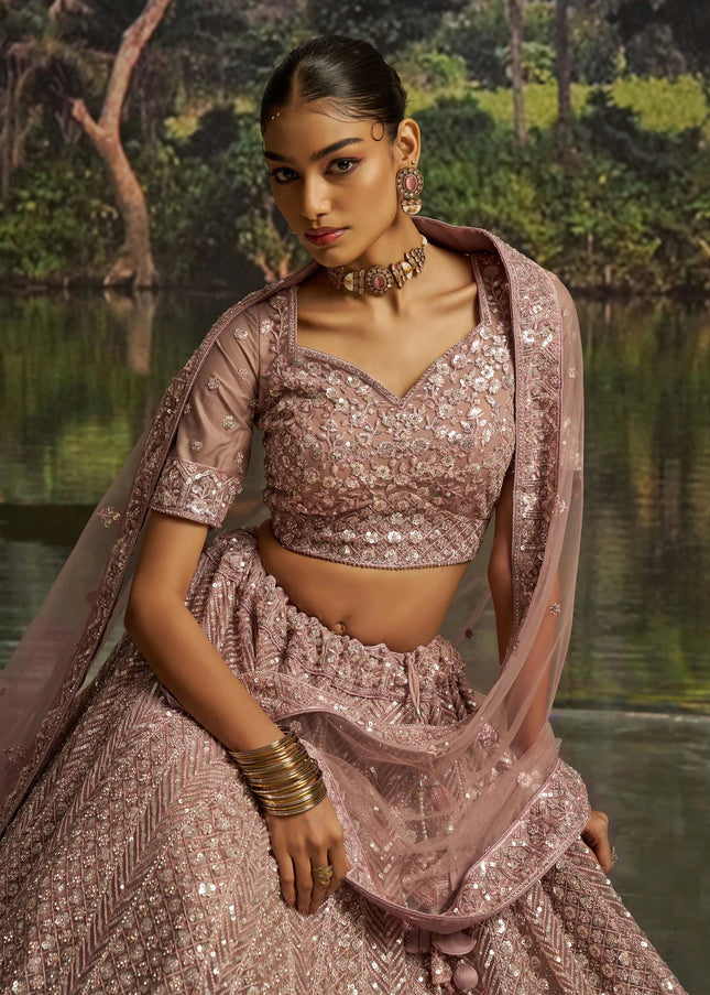 Mauve Embroidered Lehenga Choli