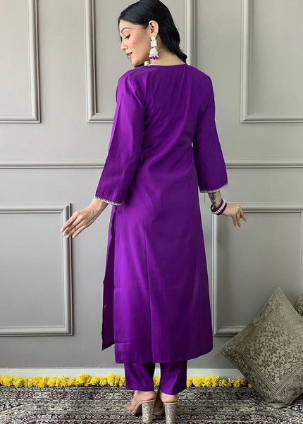 Purple Embroidered Pant Style Suit