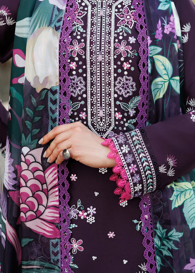 Farasha | Summer Weaves Embroidered Lawn'25 - Plum Allure