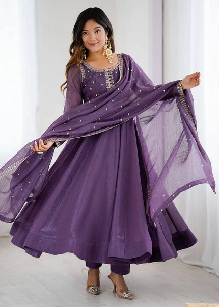 Dusty Mauve Embroidered Anarkali