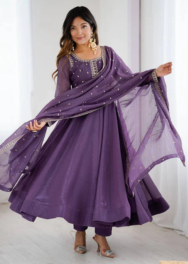 Dusty Mauve Embroidered Anarkali