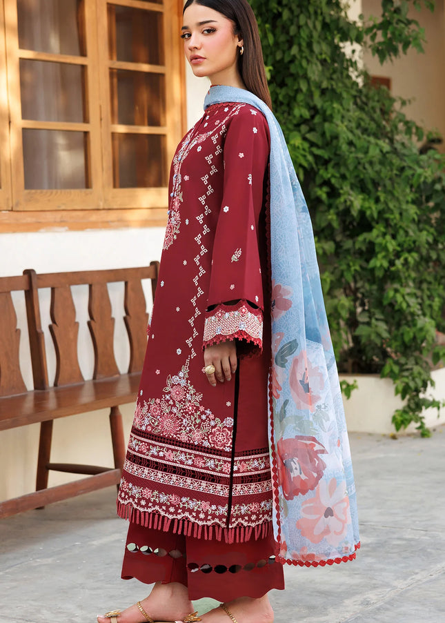 Farasha | Summer Weaves Embroidered Lawn'25 - Crimson Glow