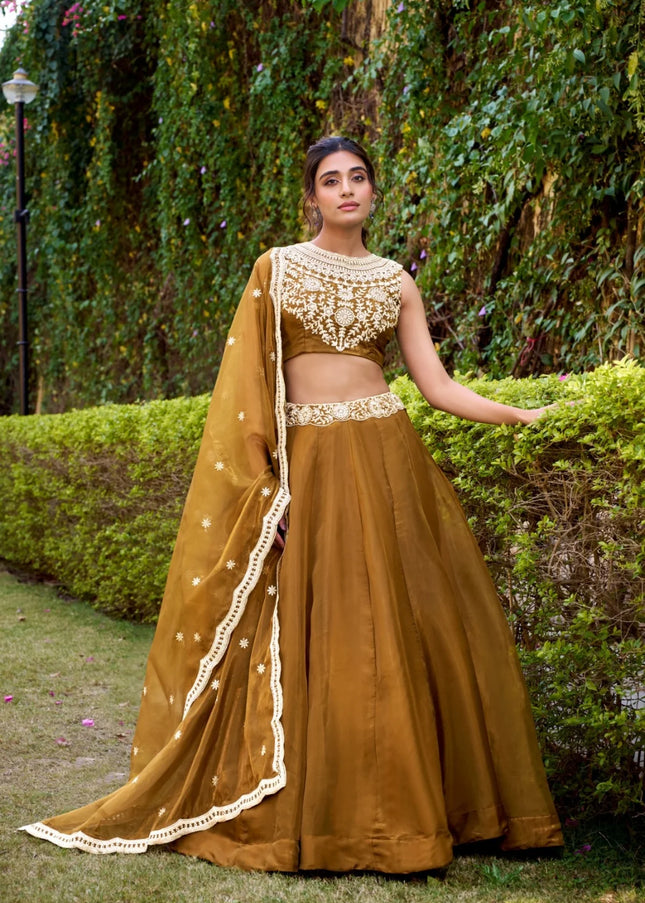 Mustard Yellow Embroidered Lehenga Choli