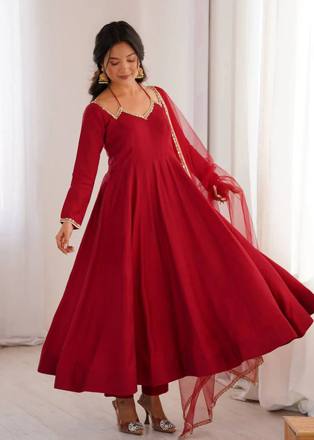 Maroon Embroidered Anarkali