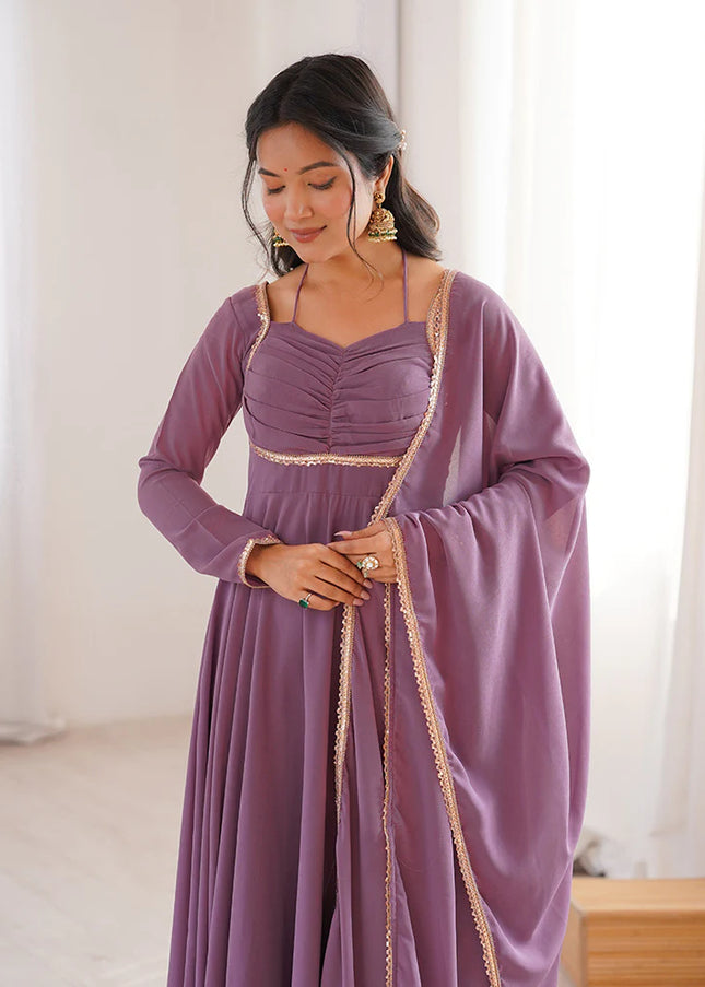 Mauve Embroidered Anarkali Gown
