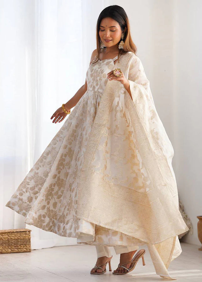 Offwhite Embroidered Anarkali