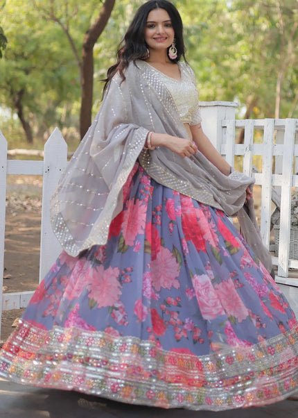 Cream Multicolor Embroidered Lehenga Choli