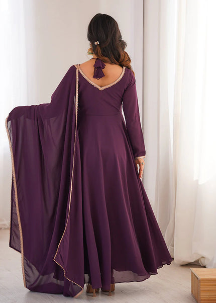 Purple Embroidered Anarkali Gown