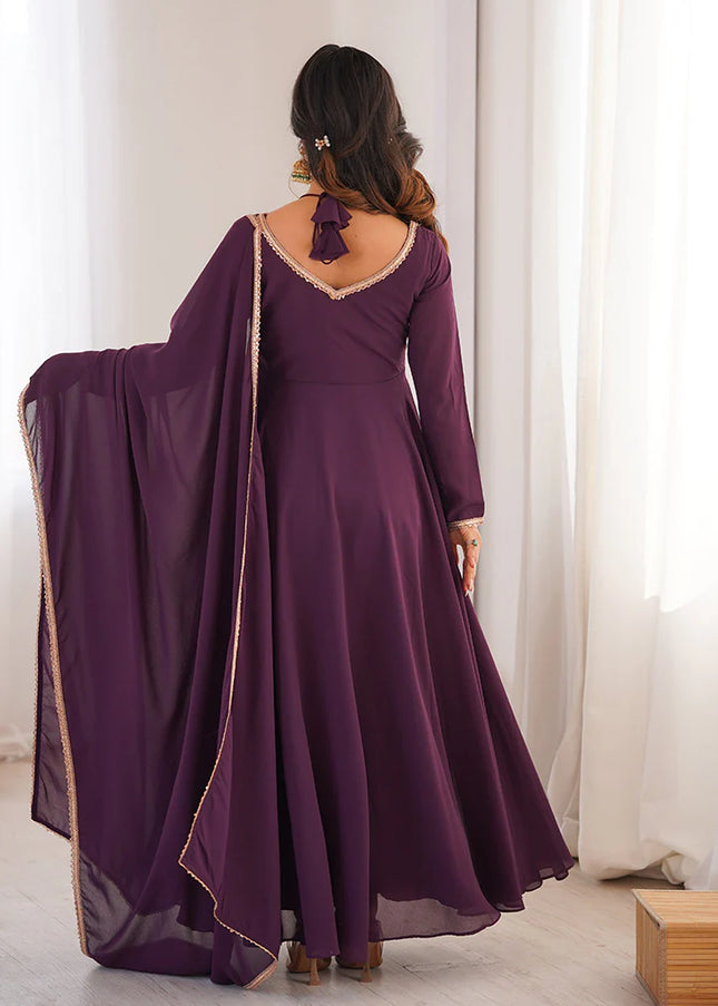 Purple Embroidered Anarkali Gown