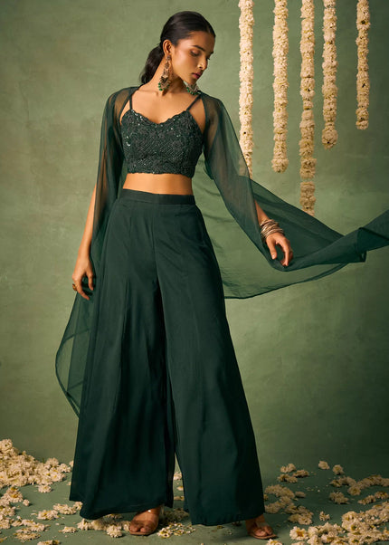 Green Embellished Jacket Style Sharara Suit