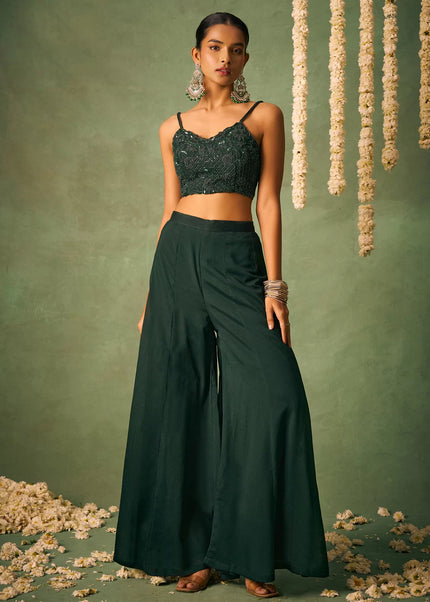 Green Embellished Jacket Style Sharara Suit