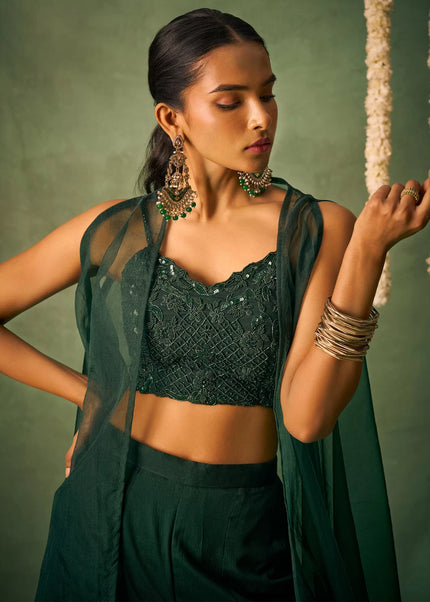 Green Embellished Jacket Style Sharara Suit