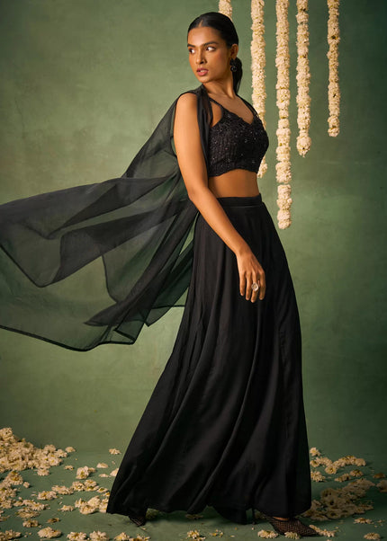 Black Embellished Jacket Style Sharara Suit