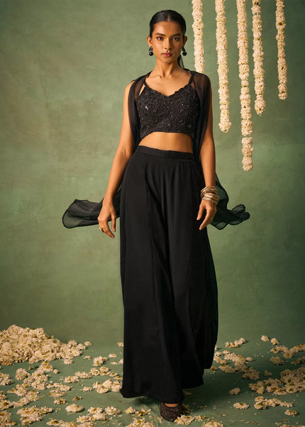 Black Embellished Jacket Style Sharara Suit