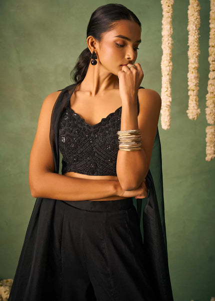 Black Embellished Jacket Style Sharara Suit
