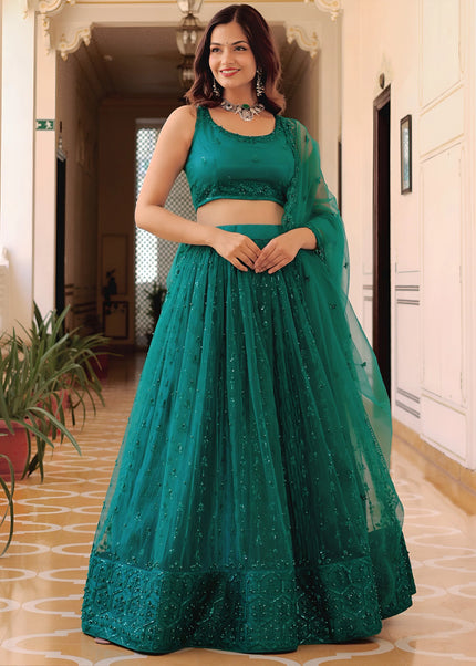 Teal Embroidered Lehenga Choli