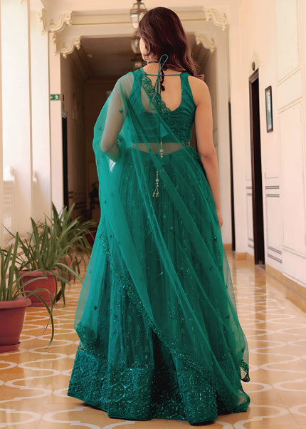 Teal Embroidered Lehenga Choli