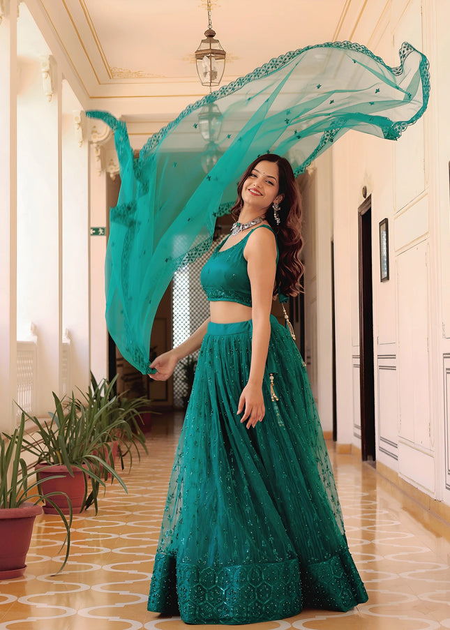 Teal Embroidered Lehenga Choli