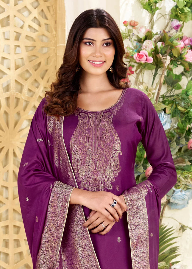 Purple Embroidered Pant Suit