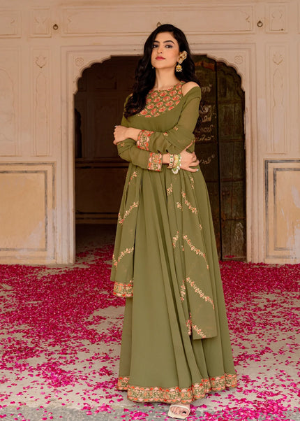 Green Embroidered Anarkali Gown