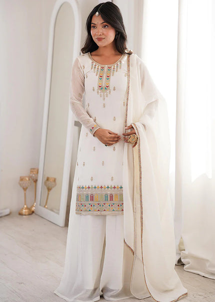 White Embroidered Sharara Suit