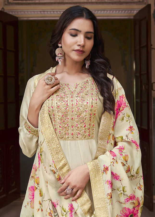 Offwhite Embroidered Anarkali Suit