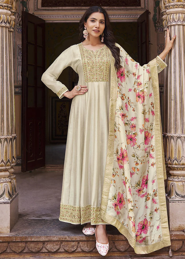 Offwhite Embroidered Anarkali Suit