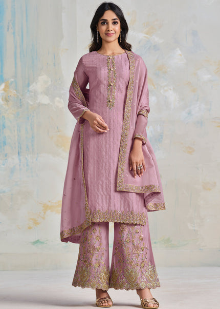 Pink Embroidered Palazzo Suit