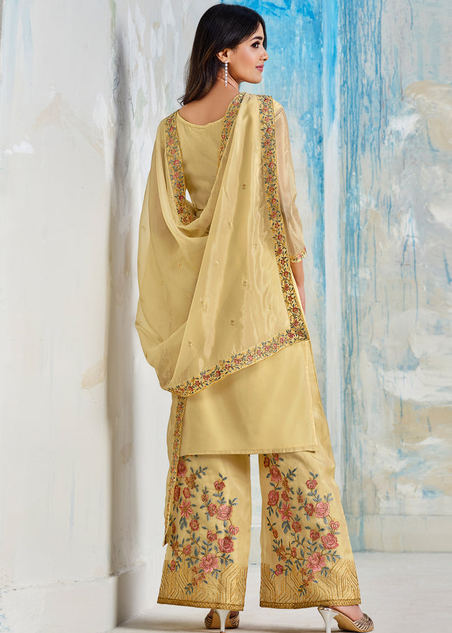 Yellow Embroidered Palazzo Suit