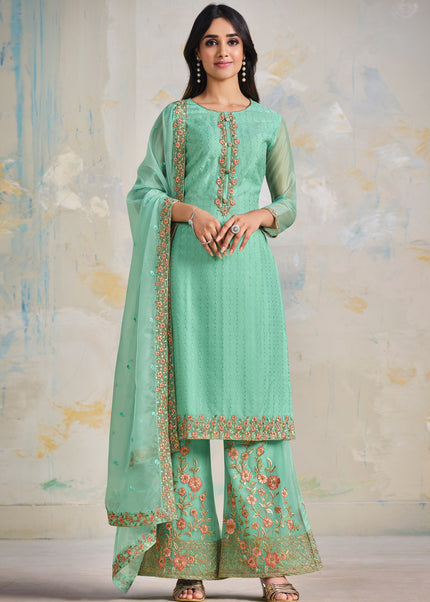 Sea Green Embroidered Palazzo Suit