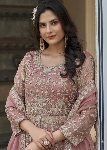 Mauve Embroidered Pant Style Anarkali