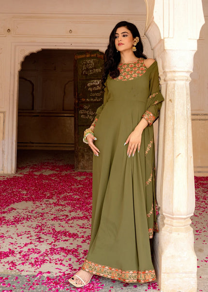 Green Embroidered Anarkali Gown