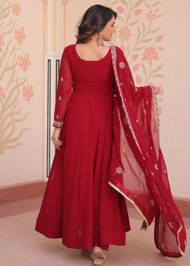 Red Embroidered Anarkali Gown