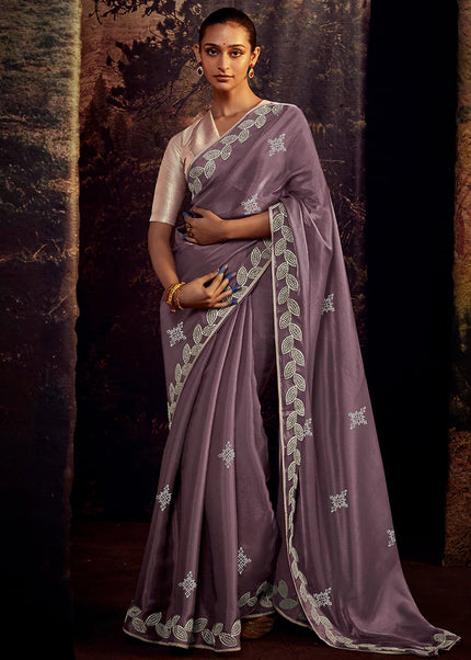Purple and Pink Embroidered Festive Saree