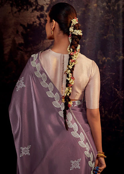 Purple and Pink Embroidered Festive Saree
