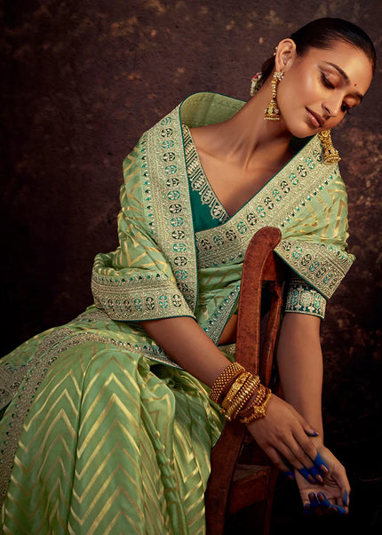 Green Embroidered Festive Saree