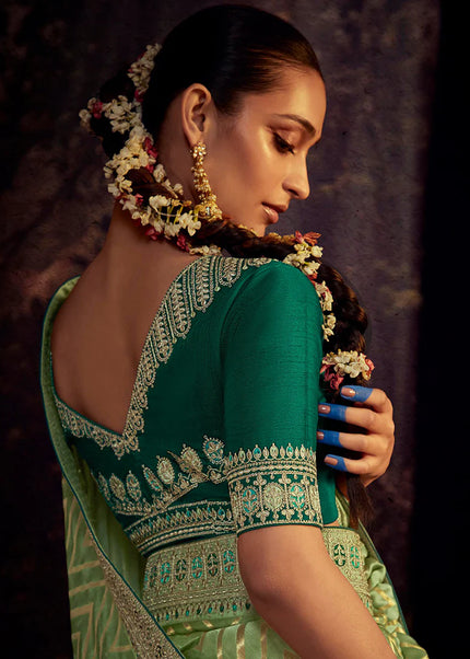 Green Embroidered Festive Saree